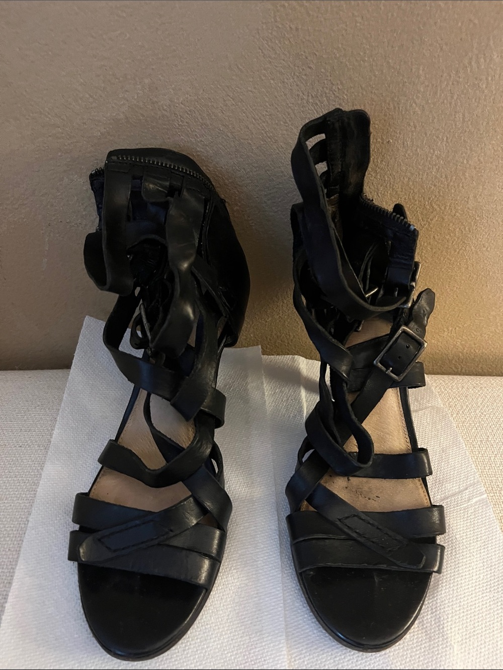 Black Strappy Gladiator Sandals - Women